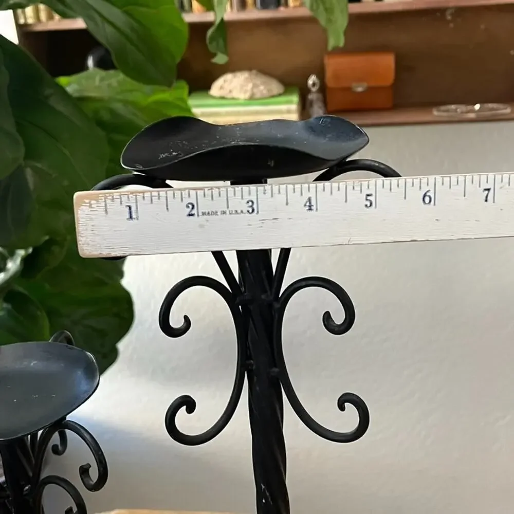Vintage Black Metal Scroll Candle Holders Stand